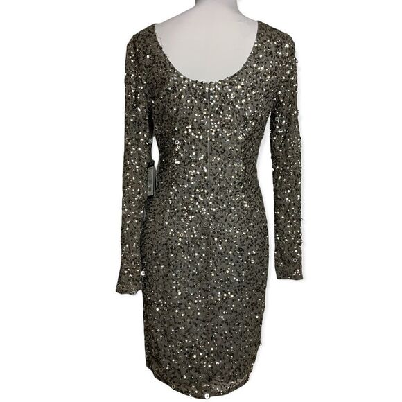 ADRIANNA PAPPELL women’s long sleeve beaded cocktail dress in color Leas sz 8P - Picture 2 of 8